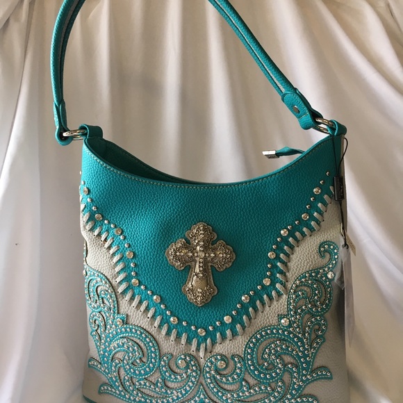 Turquoise cross boho bag - Picture 2 of 6